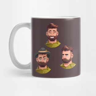 Set of icons with the emotions of a bearded man Mug